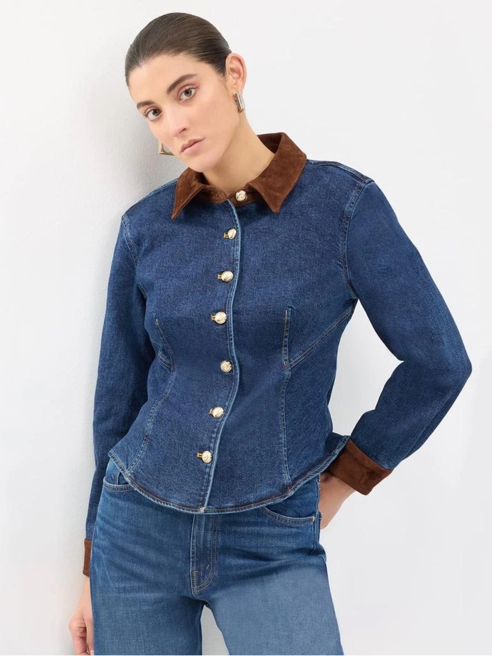 Cinq a sept | NWT! Suede Trim Denim Button-Up Shirt